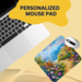 Personalized mouse pad sitting on a desk with laptop and computer mouse. Beachy mouse pad on office desk
Handmade floral desk pad for women
